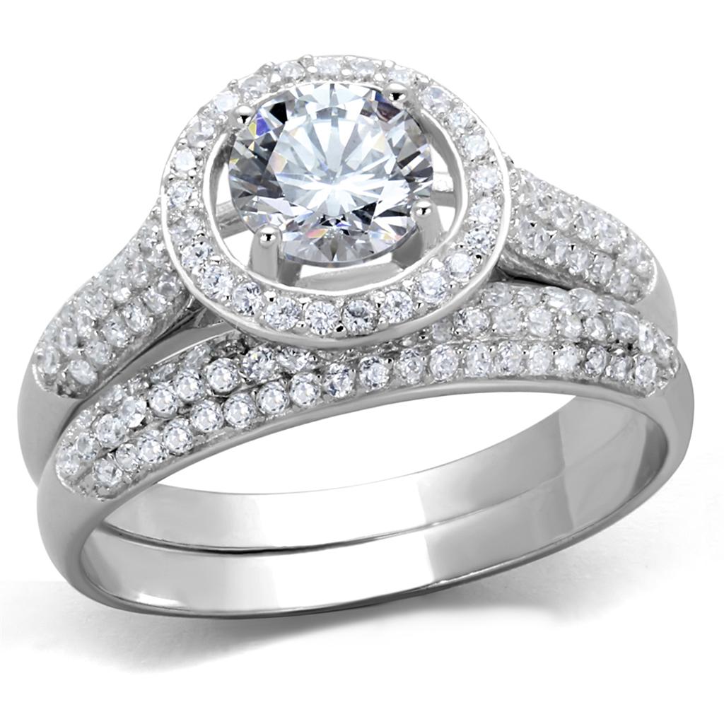 The Timeless Halo Duo – Round CZ with Triple-Row Halo and Matching Band in Rhodium-Plated Sterling Silver Lysandra Luxe