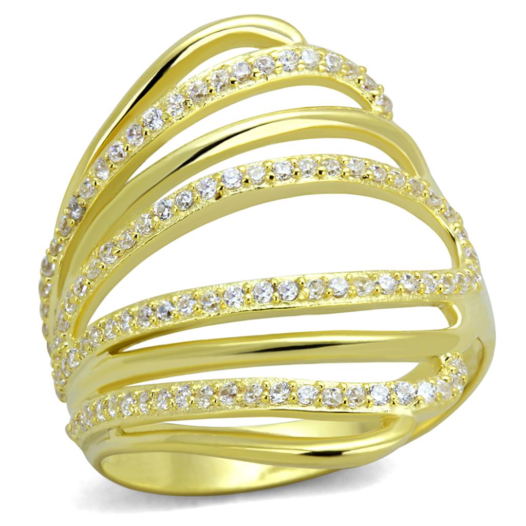 Gilded Cascade Ring – Gold-Tone Split Band with Sparkling Clear Stones Lysandra Luxe