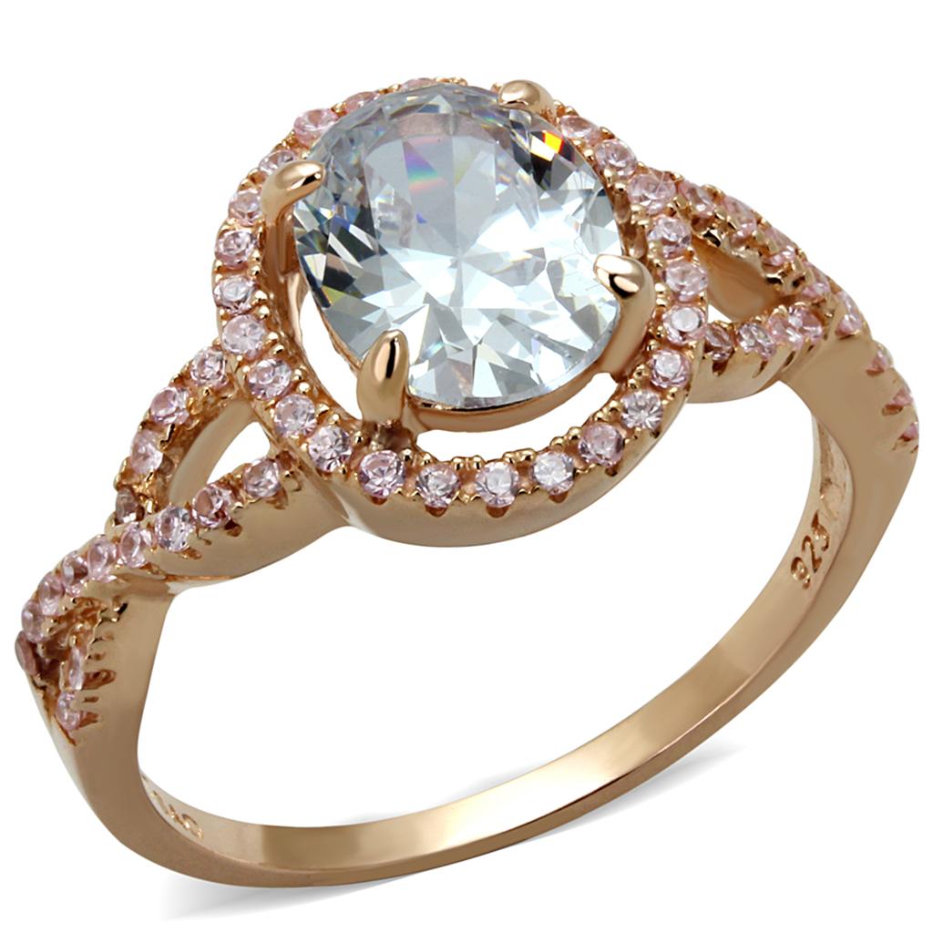 The Rosé Whisper Ring – Oval Halo CZ with Twisted Stone-Set Band in Rose Gold Sterling Silver Lysandra Luxe