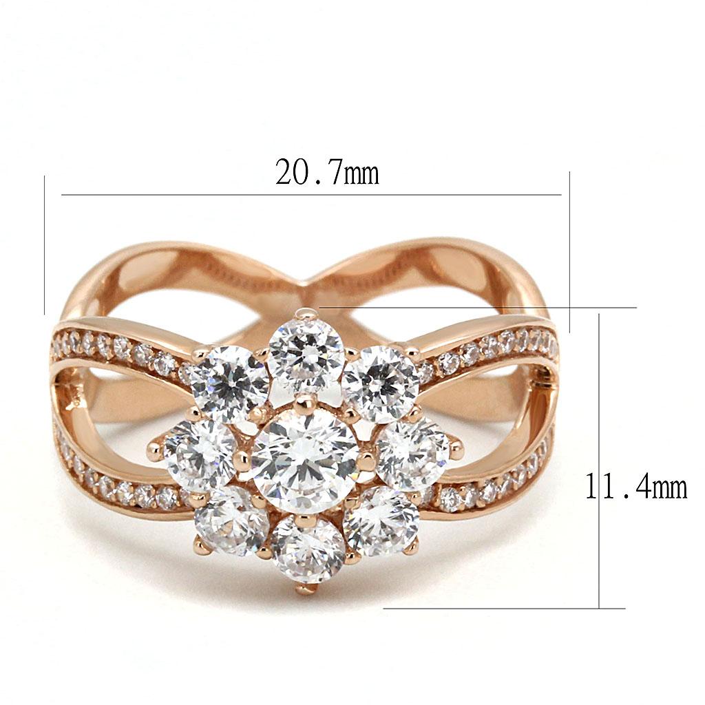 The Blushing Bloom Ring – Rose-Gold Floral Halo with Split Shank Band in Sterling Silver Lysandra Luxe