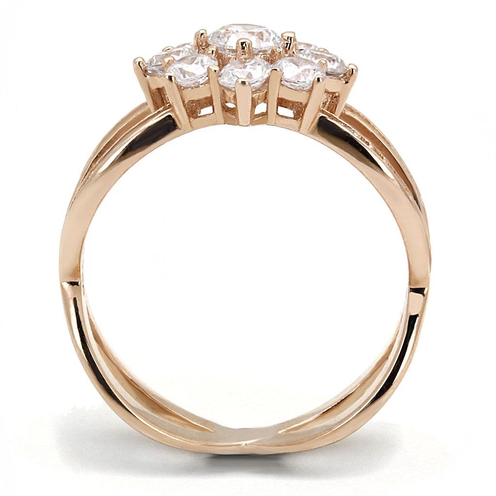 The Blushing Bloom Ring – Rose-Gold Floral Halo with Split Shank Band in Sterling Silver Lysandra Luxe
