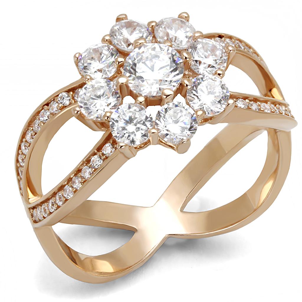 The Blushing Bloom Ring – Rose-Gold Floral Halo with Split Shank Band in Sterling Silver Lysandra Luxe