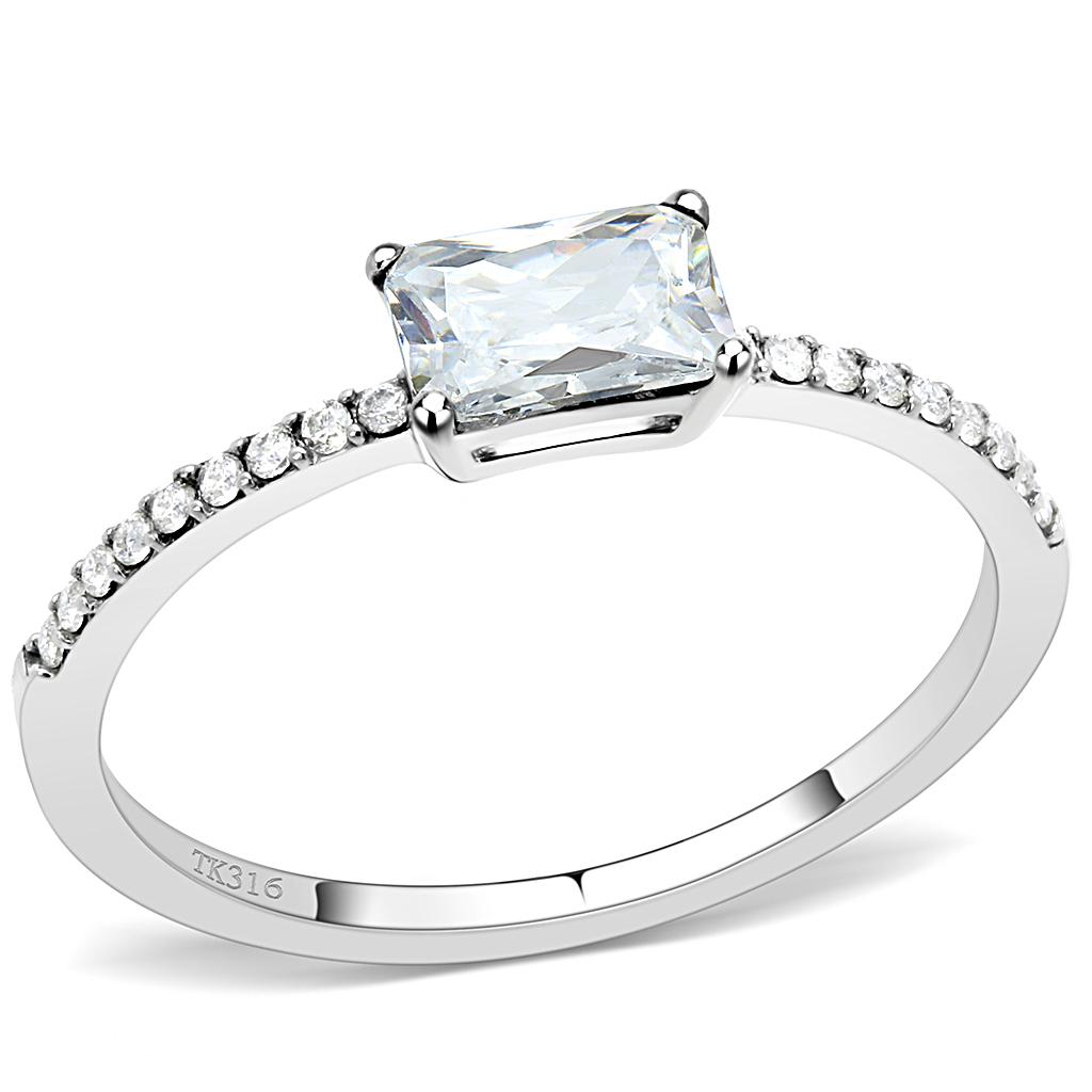 The Radiant Stream Ring – Oblong Radiant-Cut CZ with Clear Stone-Set Band in Polished Stainless Steel Lysandra Luxe