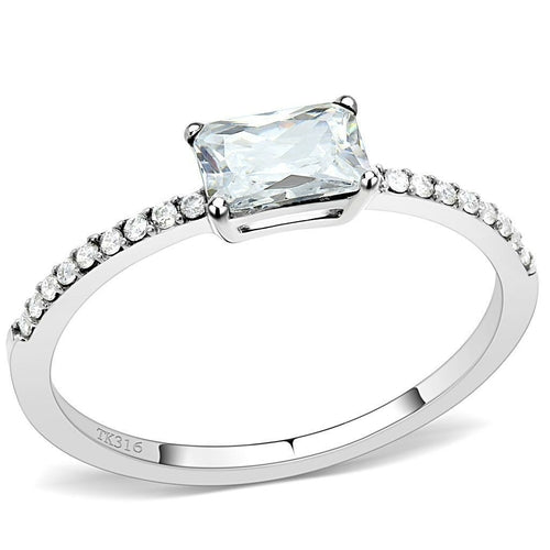 The Radiant Stream Ring – Oblong Radiant-Cut CZ with Clear Stone-Set Band in Polished Stainless Steel Lysandra Luxe