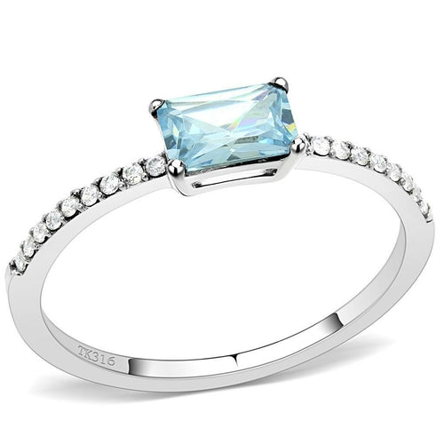 The Ocean Wink Ring – Rotated Radiant-Cut Blue CZ with Pavé Band in Polished Stainless Steel Lysandra Luxe