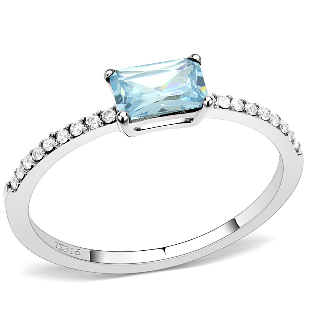 The Ocean Wink Ring – Rotated Radiant-Cut Blue CZ with Pavé Band in Polished Stainless Steel Lysandra Luxe