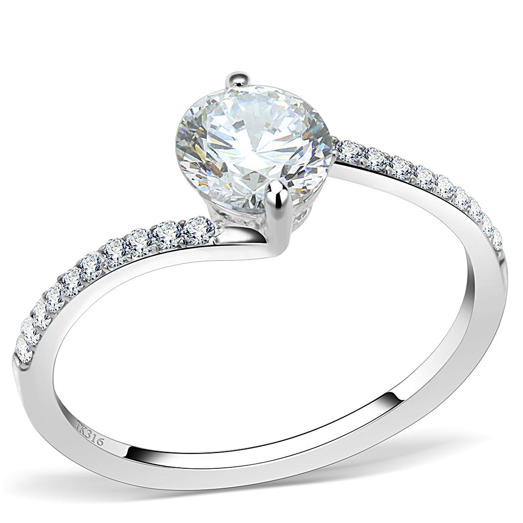 The Offset Radiance Ring – Round Clear CZ with Asymmetric Band in Polished Stainless Steel Lysandra Luxe