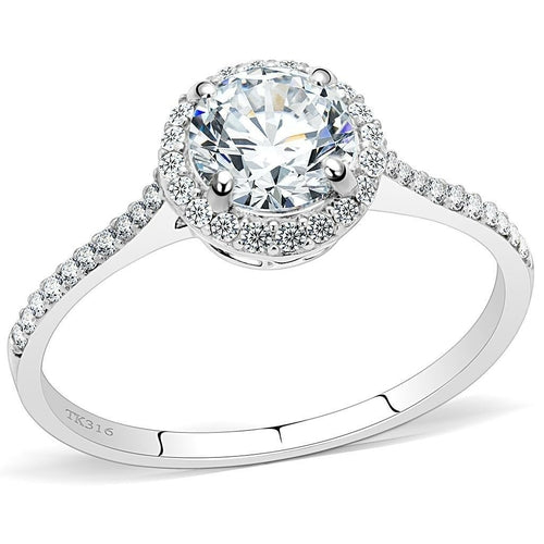Radiant Halo Ring – Round Clear CZ with Halo in High-Polish Stainless Steel Lysandra Luxe