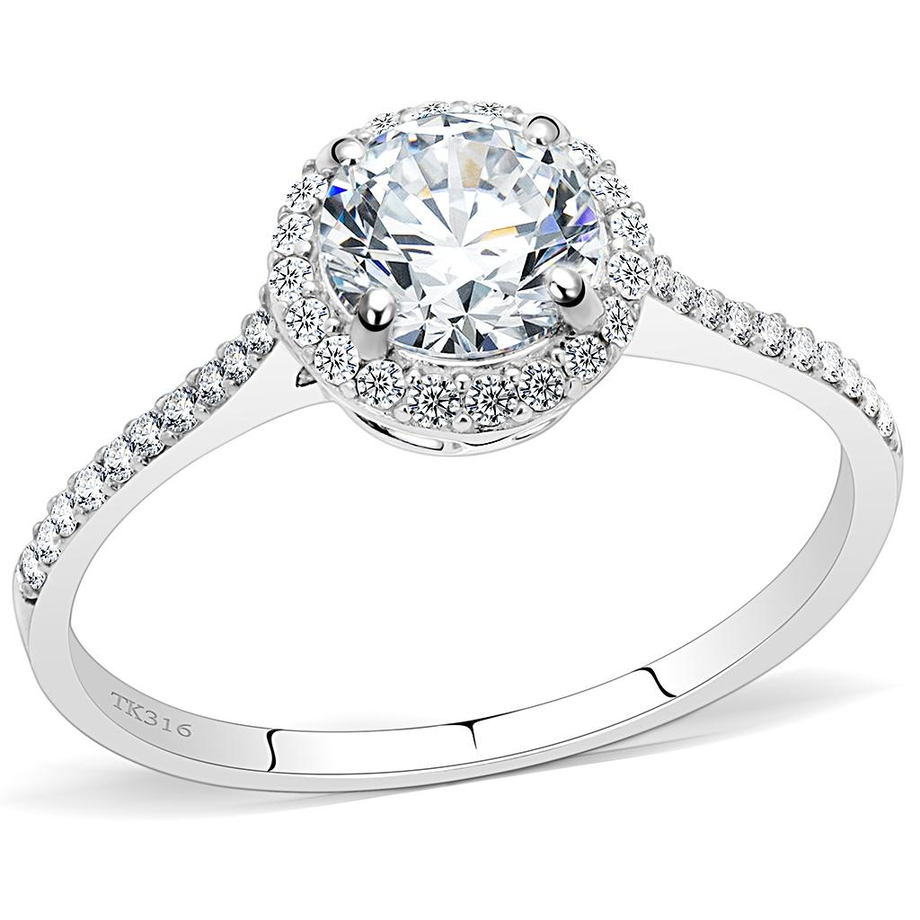 Radiant Halo Ring – Round Clear CZ with Halo in High-Polish Stainless Steel Lysandra Luxe