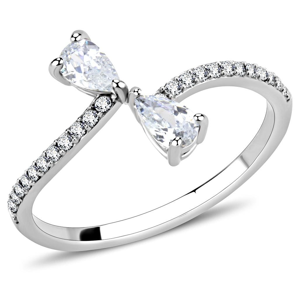 The Twin Sonata Ring – Dual Pear-Shaped Clear CZs on a Delicate Polished Stainless Steel Band Lysandra Luxe