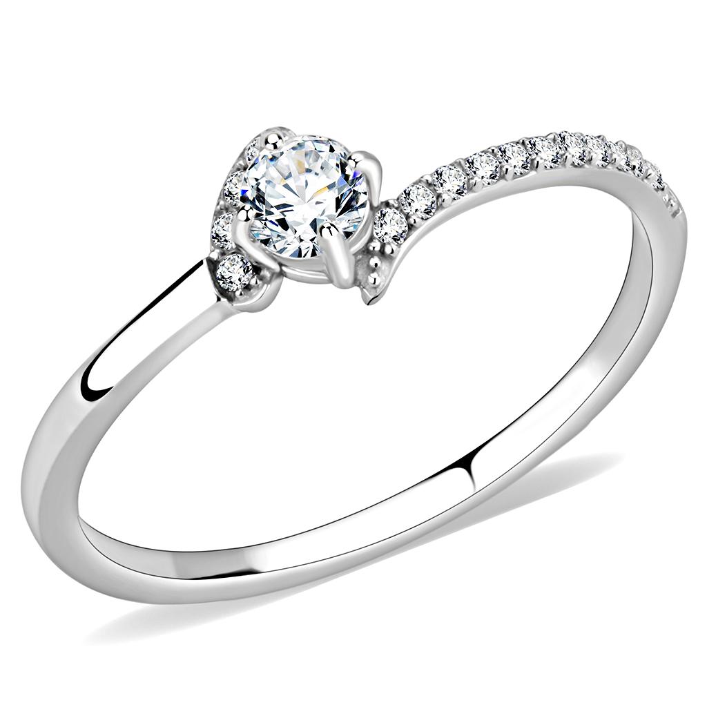 The Harmony Ascent Ring – Round Clear CZ with Graduated Pave & Asymmetric Stone-Set Band in Polished Stainless Steel Lysandra Luxe
