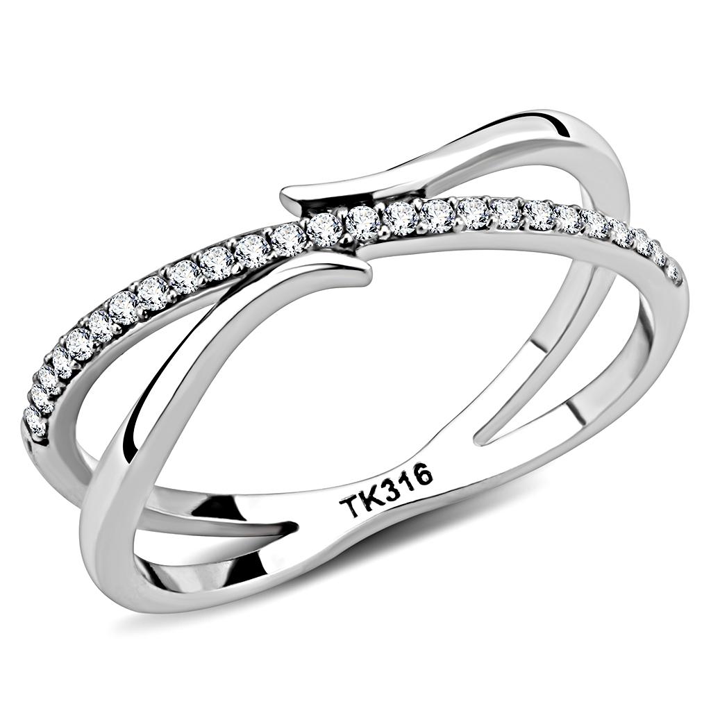 The Radiant Flare Ring – Clear CZ Center with Flared Accent Bands in Polished Stainless Steel Lysandra Luxe