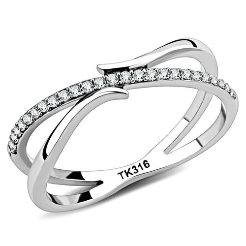 The Radiant Flare Ring – Clear CZ Center with Flared Accent Bands in Polished Stainless Steel Lysandra Luxe