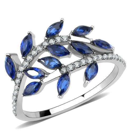 The Leaf Wave Ring – London Blue Marquise & Clear Crystal Wrap Band in Polished Stainless Steel Lysandra Luxe