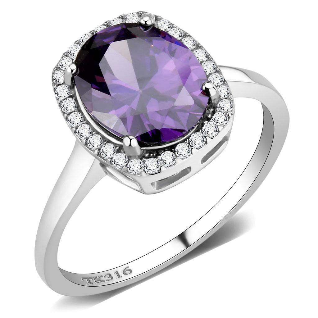 Oval Cut Amethyst Halo Ring – Stainless Steel with Clear Cubic Zirconia Accents Lysandra Luxe