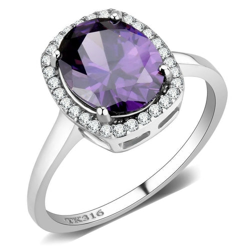Oval Cut Amethyst Halo Ring – Stainless Steel with Clear Cubic Zirconia Accents Lysandra Luxe