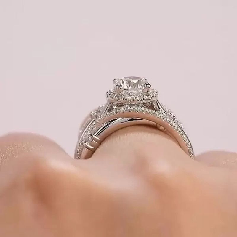 White Gold Multi-Band Criss Cross Halo Ring with Round Cut Cubic Zirconia – Elegant Women’s Statement Jewelry Lysandra Luxe
