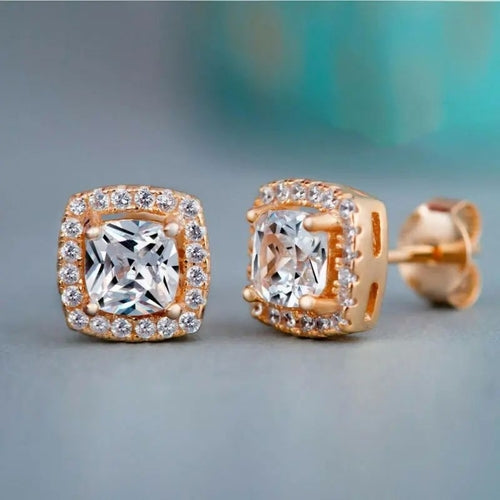 Round & Square (Princess) Cut Cubic Zirconia Halo Stud Earrings – Silver, Gold, and Rose Gold Plated Women’s Jewelry Lysandra Luxe