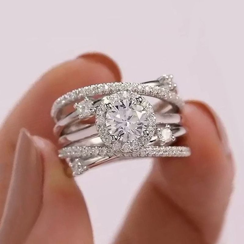 White Gold Multi-Band Criss Cross Halo Ring with Round Cut Cubic Zirconia – Elegant Women’s Statement Jewelry Lysandra Luxe