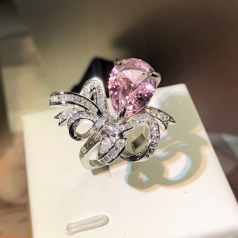 Pink Pear Cut Zircon Bowknot Ring – Women’s Stainless Steel Luxury Statement Engagement Ring Lysandra Luxe