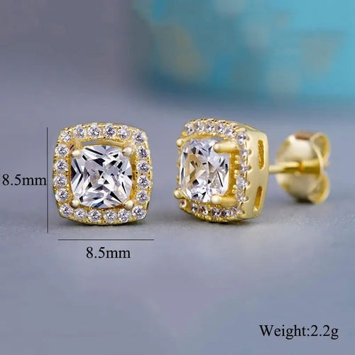 Round & Square (Princess) Cut Cubic Zirconia Halo Stud Earrings – Silver, Gold, and Rose Gold Plated Women’s Jewelry Lysandra Luxe