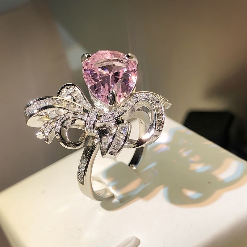 Pink Pear Cut Zircon Bowknot Ring – Women’s Stainless Steel Luxury Statement Engagement Ring Lysandra Luxe