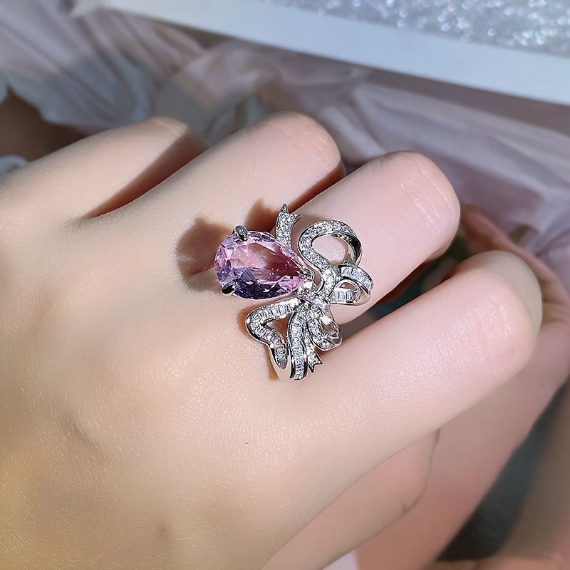 Pink Pear Cut Zircon Bowknot Ring – Women’s Stainless Steel Luxury Statement Engagement Ring Lysandra Luxe