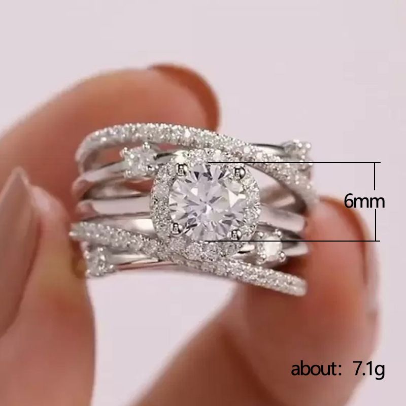 White Gold Multi-Band Criss Cross Halo Ring with Round Cut Cubic Zirconia – Elegant Women’s Statement Jewelry Lysandra Luxe