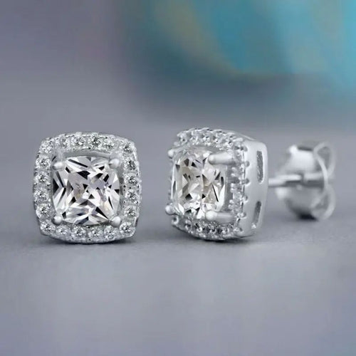 Round & Square (Princess) Cut Cubic Zirconia Halo Stud Earrings – Silver, Gold, and Rose Gold Plated Women’s Jewelry Lysandra Luxe