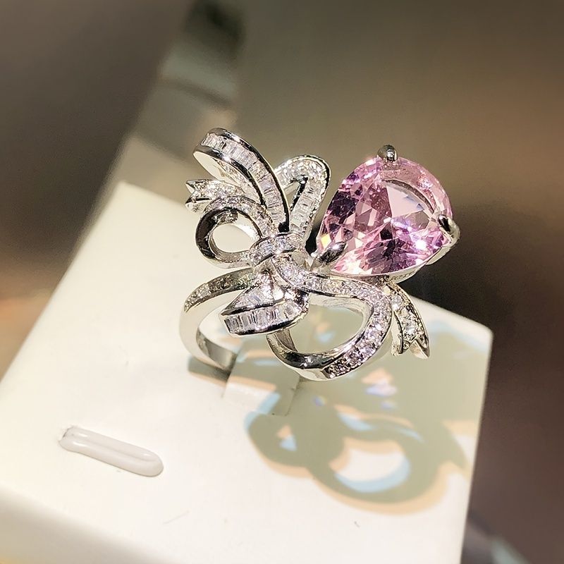 Pink Pear Cut Zircon Bowknot Ring – Women’s Stainless Steel Luxury Statement Engagement Ring Lysandra Luxe