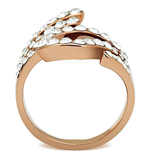 The Rose Reverie Ring – Abstract Loopy Statement Ring in IP Rose Gold with Clear Crystal Accents Lysandra Luxe