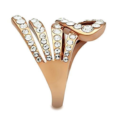 The Rose Reverie Ring – Abstract Loopy Statement Ring in IP Rose Gold with Clear Crystal Accents Lysandra Luxe