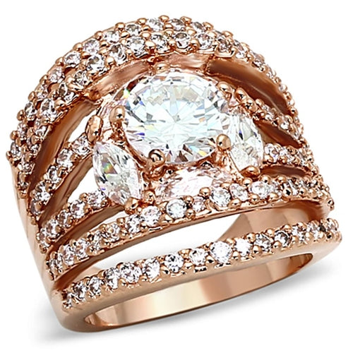 The Rose Crown Ring – Chunky Rose Gold Statement Ring with Marquise Halo & Round Center CZ Lysandra Luxe