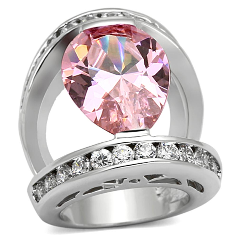 Blush Radiance Pear-Cut Ring – Pink CZ with Clear Accents in Rhodium-Plated Brass Lysandra Luxe