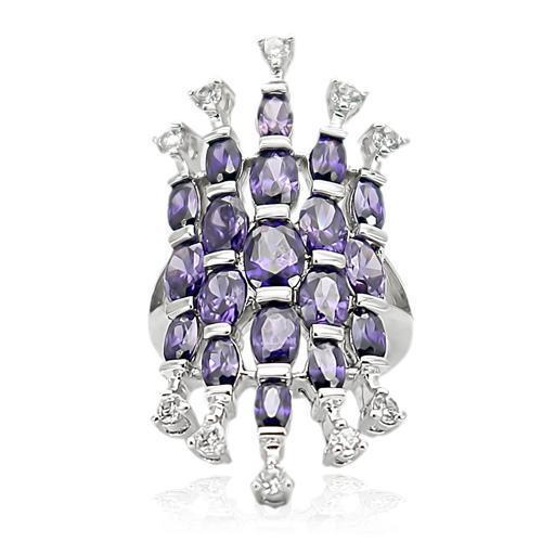 Amethyst Cluster Statement Ring with Clear Cubic Zirconia Accents – Rhodium Plated Brass Cocktail Jewelry Lysandra Luxe