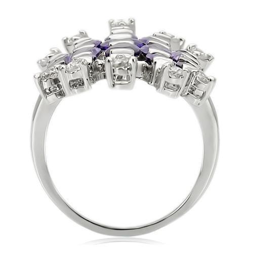 Amethyst Cluster Statement Ring with Clear Cubic Zirconia Accents – Rhodium Plated Brass Cocktail Jewelry Lysandra Luxe