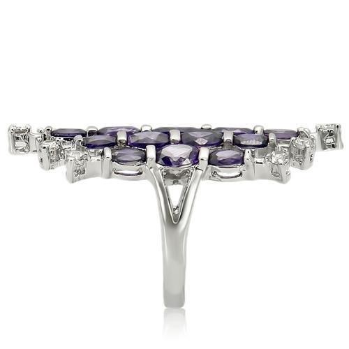 Amethyst Cluster Statement Ring with Clear Cubic Zirconia Accents – Rhodium Plated Brass Cocktail Jewelry Lysandra Luxe