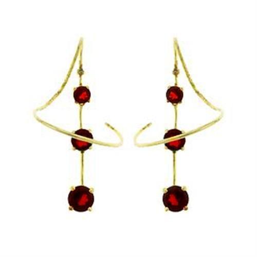 The Crimson Cascade Drops – Gold-Tone Three-Stone Ruby-Red CZ Earrings Lysandra Luxe