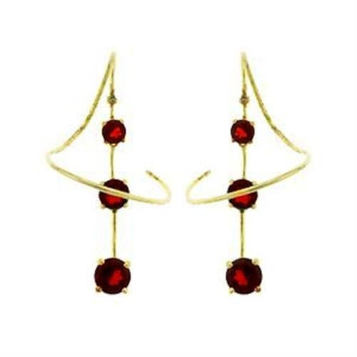 The Crimson Cascade Drops – Gold-Tone Three-Stone Ruby-Red CZ Earrings Lysandra Luxe