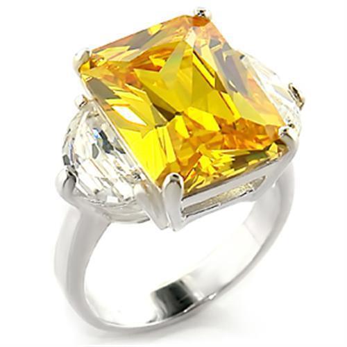 The Golden Glow Ring – Cushion Cut Citrine CZ with Clear Side Accents in Sterling Silver Lysandra Luxe