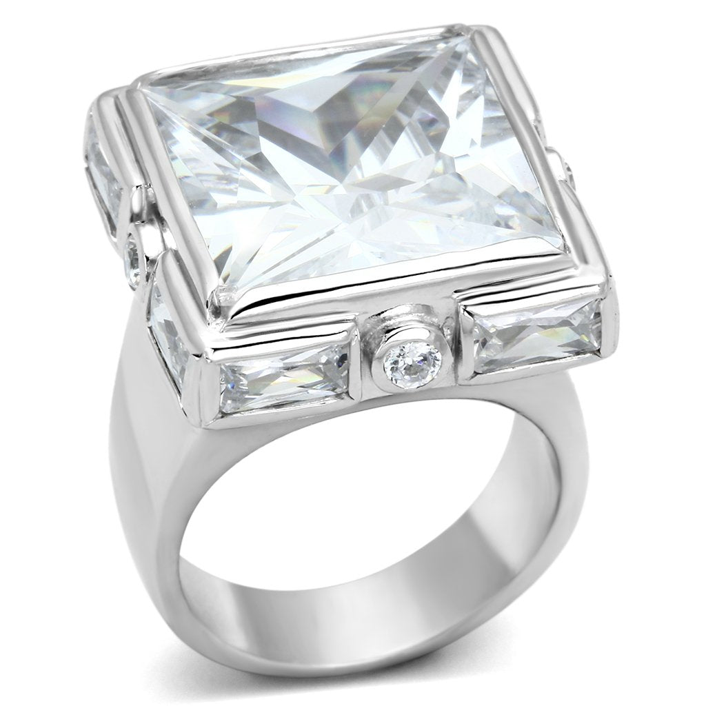 The Prisma Vault Ring — Princess-Cut Clear CZ with Framed Setting & Accent Stones in Rhodium-Plated Sterling Silver Lysandra Luxe