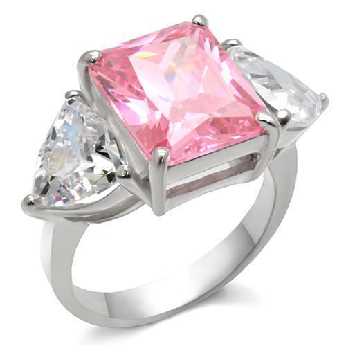The Pink Sovereign Ring – Pink Cushion-Cut CZ with Heart-Cut Accents in Polished Sterling Silver Lysandra Luxe