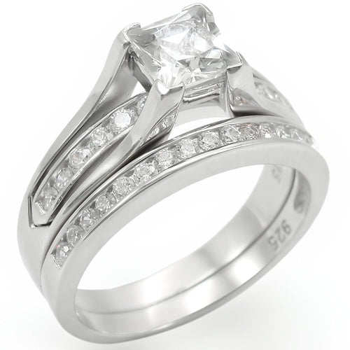 The Regal Union Set – Princess-Cut Clear CZ Ring & Matching Clear CZ Band in Rhodium-Plated Sterling Silver Lysandra Luxe