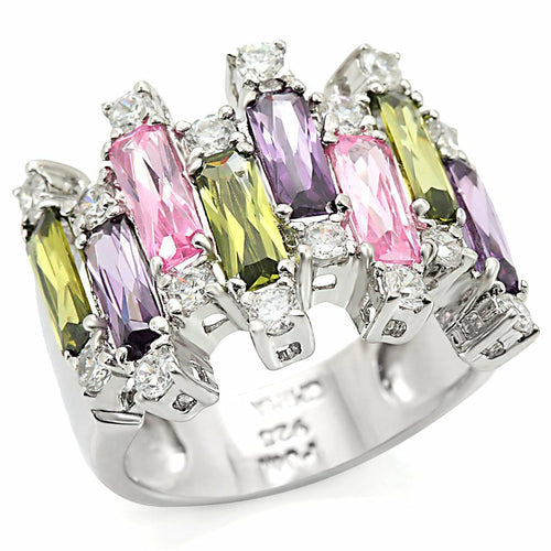 The Spectrum Luxe Ring – Multicolor Radiant-Cut CZ Statement Ring in Rhodium-Plated Sterling Silver Lysandra Luxe