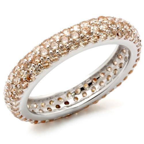 Eternal Blush Band – Champagne Peach Eternity Ring in Rhodium-Plated Sterling Silver Lysandra Luxe