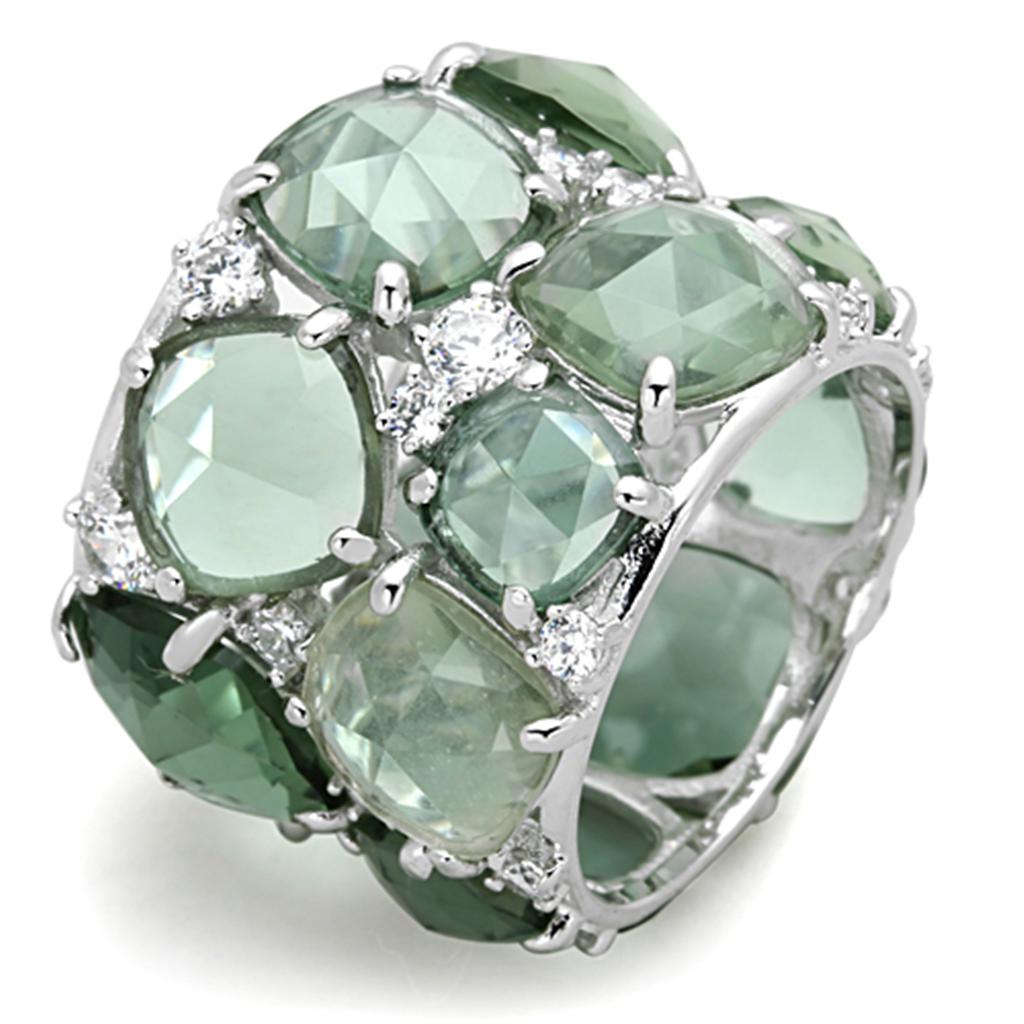 Sage Green & Clear Stone Sterling Silver Statement Ring – Rhodium Plated Chunky Cocktail Jewelry Lysandra Luxe