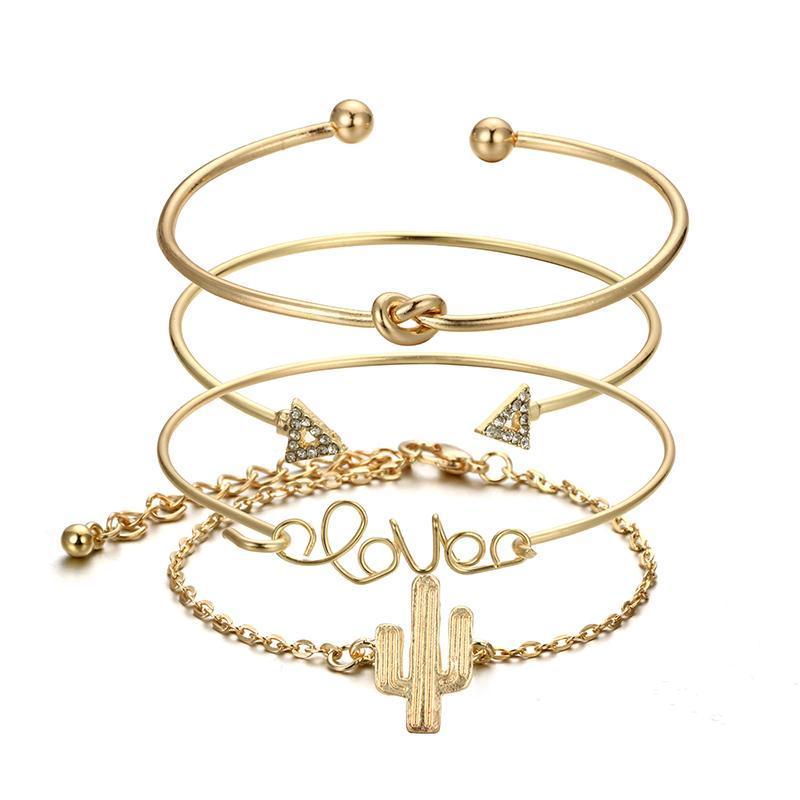 Love Bracelet Set – 4-Piece Layered Bracelet Stack with Crystal Accents