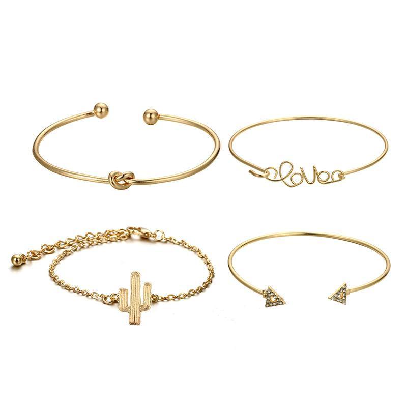 Love Bracelet Set – 4-Piece Layered Bracelet Stack with Crystal Accents