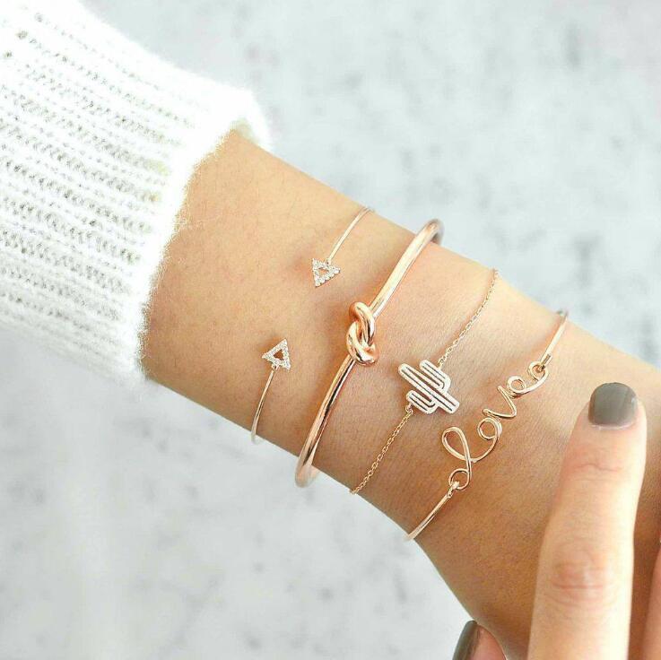 Love Bracelet Set – 4-Piece Layered Bracelet Stack with Crystal Accents