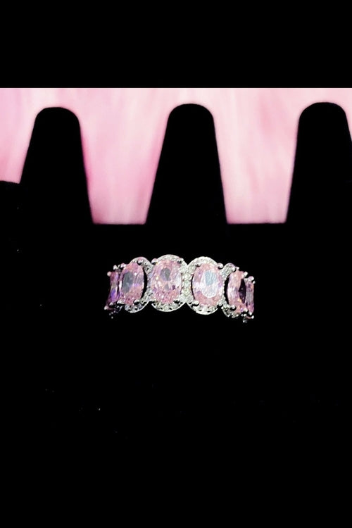 Pink Oval Cut Infinity Ring – 14K White Gold-Plated Eternity Band with Halo Stones Lysandra Luxe